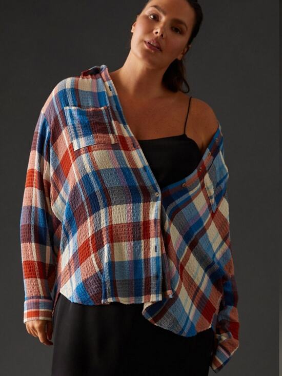 Pilcro Tops - Pilcro By Anthropologie Woman’s Rainbow Plaid Button-Up Shirt - Red, Blue, Cream